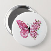 Bloem Vlinder met Roze Sakura Ronde Button 4,0 Cm (Voorkant /achterkant)