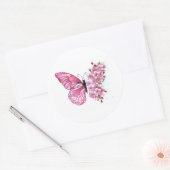 Bloem Vlinder met Roze Sakura Ronde Sticker (Envelop)