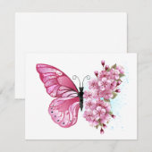 Bloem Vlinder met Roze Sakura Save The Date (Voorkant / Achterkant)