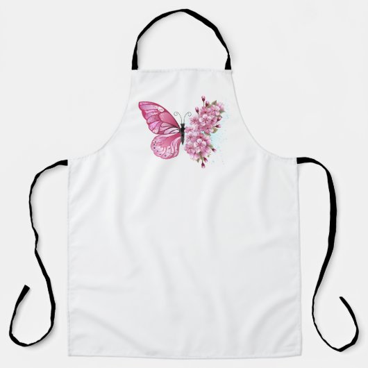 Bloem Vlinder met Roze Sakura Schort (Voorkant)
