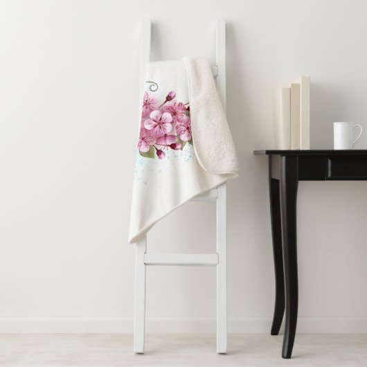 Bloem Vlinder met Roze Sakura Sherpa Deken (In situ)