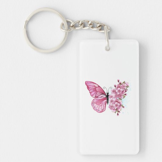 Bloem Vlinder met Roze Sakura Sleutelhanger (Voorkant)