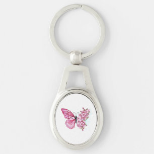 Bloem Vlinder met Roze Sakura Sleutelhanger