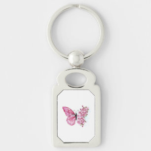 Bloem Vlinder met Roze Sakura Sleutelhanger