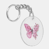 Bloem Vlinder met Roze Sakura Sleutelhanger (Voorkant Links)