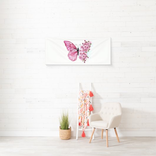 Bloem Vlinder met Roze Sakura Spandoek (Insitu)