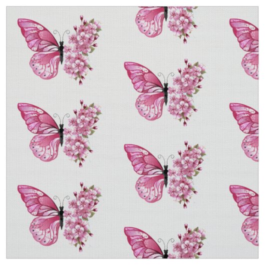 Bloem Vlinder met Roze Sakura Stof (Swatch)