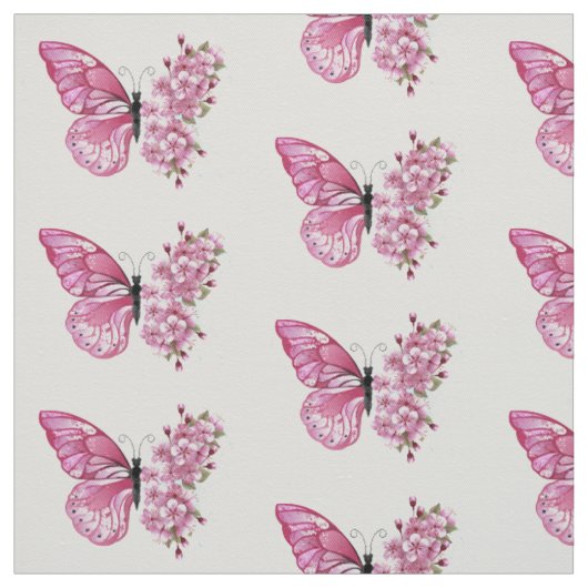 Bloem Vlinder met Roze Sakura Stof (Swatch)