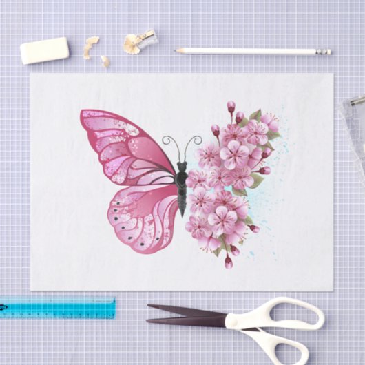 Bloem Vlinder met Roze Sakura Tissuepapier (Craft)