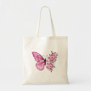 Bloem Vlinder met Roze Sakura Tote Bag