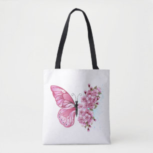 Bloem Vlinder met Roze Sakura Tote Bag