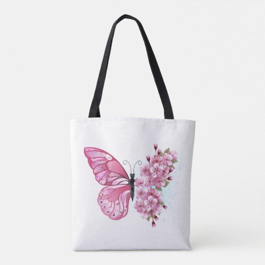 Bloem Vlinder met Roze Sakura Tote Bag (Achterkant)