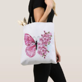 Bloem Vlinder met Roze Sakura Tote Bag (Dichtbij)