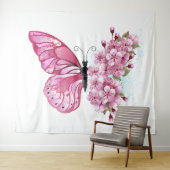 Bloem Vlinder met Roze Sakura Wandkleed (In Situ (horizontaal))