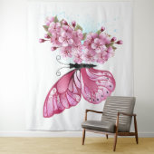 Bloem Vlinder met Roze Sakura Wandkleed (In situ)