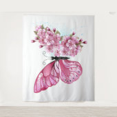 Bloem Vlinder met Roze Sakura Wandkleed (Voorkant)