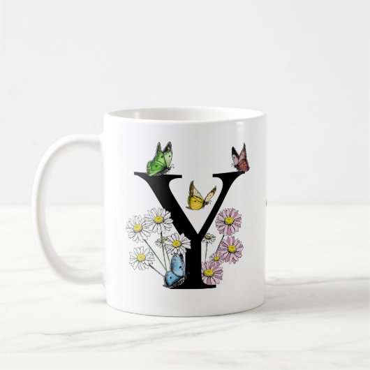 Bloem Vlinder Monogram Initial Letter Y     Koffiemok (Links)