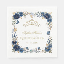 Bloem Vlinder Navy Gouden Tiara Quinceañera