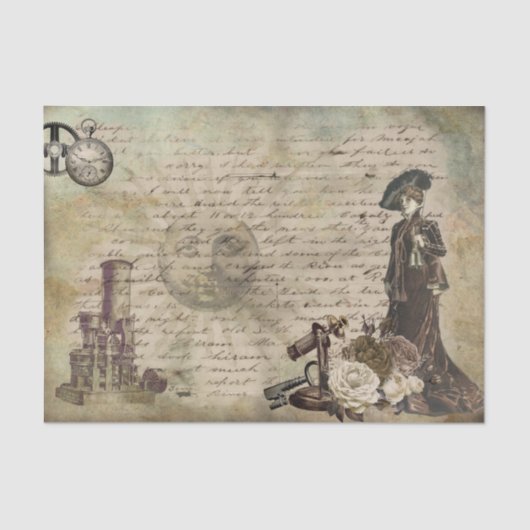 Bloem vlinder ontkleurd Steampunk Tissuepapier (Voorkant)