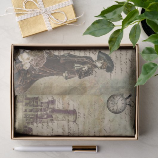 Bloem vlinder ontkleurd  Steampunk Tissuepapier (Geschenk)