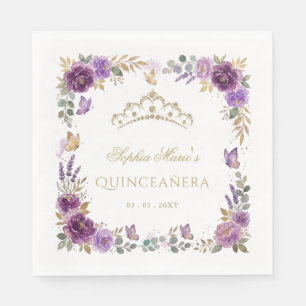 Bloem Vlinder Paars Gouden Tiara Quinceañera Servet