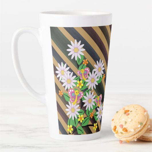 Bloem Vlinder Streep Latte Mok (In situ)