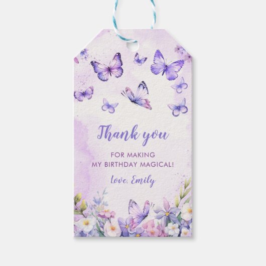 Bloem Vlinder Verjaardag Cadeau Labels Cadeaulabel (Voorkant)