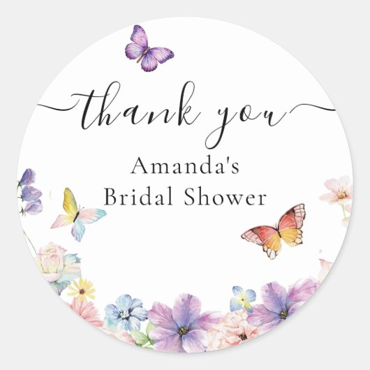 Bloem Vlinders Bruiloft Feest Favor  Ronde Sticker (Voorkant)