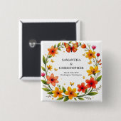 Bloem Vlinders Krans Bruiloft Aangepaste Tekst Vierkante Button 5,1 Cm (Voorkant /achterkant)