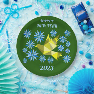 BLOEM VOGEL NIEUWJAAR 2023, FEEST PAPieren bord