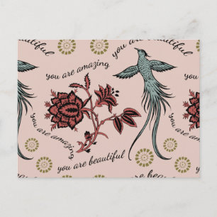 Bloem Vogels Inspirerend Patroon Briefkaart