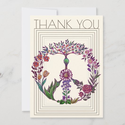 Bloem Vredes Teken Modern Boheemse Bloemen Meisjes Bedankkaart (Voorkant)