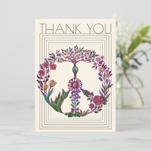 Bloem Vredes Teken Modern Boheemse Bloemen Meisjes Bedankkaart (Staand voorkant)