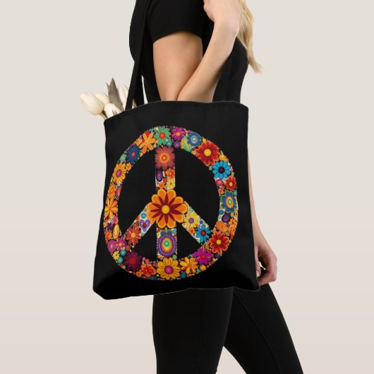Bloem Vredesteken Retro Hippy Tote Bag (Dichtbij)