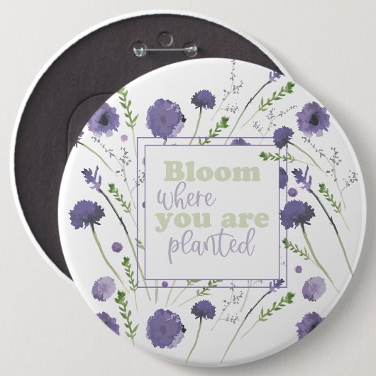 Bloem waar je plante paarse bloemen bent ronde button 6,0 cm (Voorkant /achterkant)