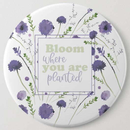 Bloem waar je plante paarse bloemen bent ronde button 6,0 cm (Voorkant)
