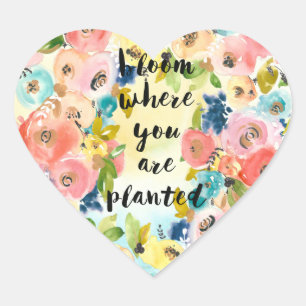 Bloem waar u Waterverf bloemen bent geplant   Hart Sticker