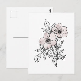 Bloem watercolor lijnkunst, esthetisch element briefkaart