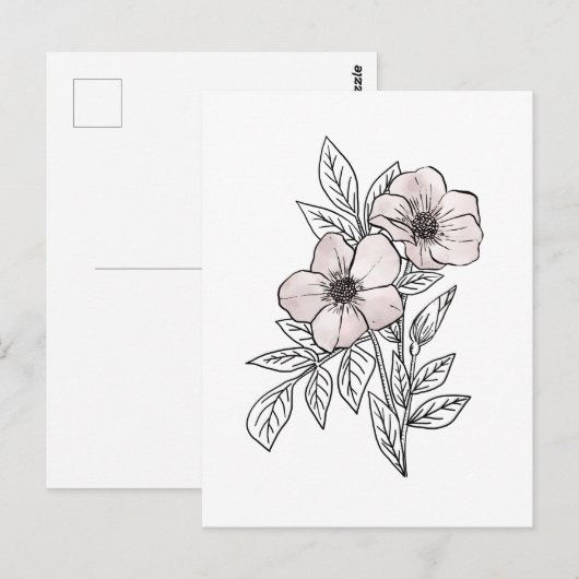 Bloem watercolor lijnkunst, esthetisch element briefkaart (Voorkant / Achterkant)