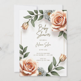 Bloem Waterverf Baby Boy Douche Uitnodiging