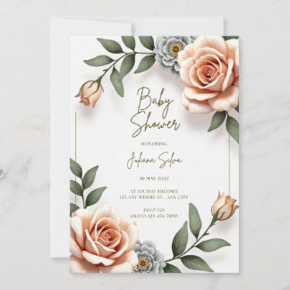 Bloem Waterverf Baby Boy Douche Uitnodiging