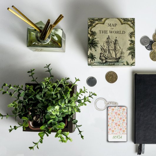 Bloem waterverf patroonnaam geel sinaasappel wit sleutelhanger