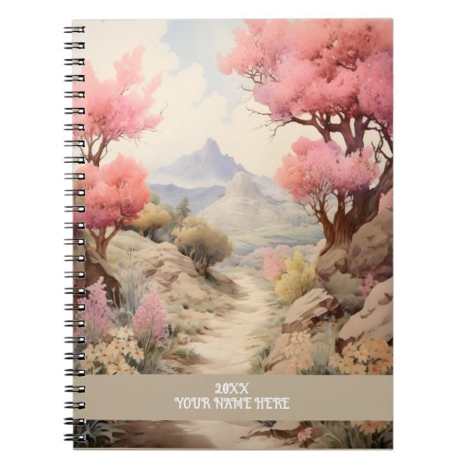 Bloem weg pad berg uitzicht Roze Notitieboek (Voorkant)