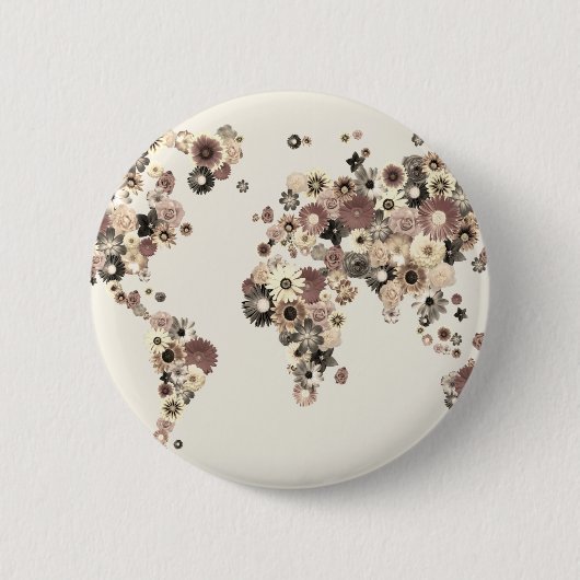 Bloem Wereldkaart Sepia Ronde Button 5,7 Cm (Voorkant)