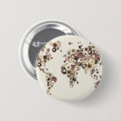 Bloem Wereldkaart Sepia Ronde Button 5,7 Cm (Voorkant /achterkant)