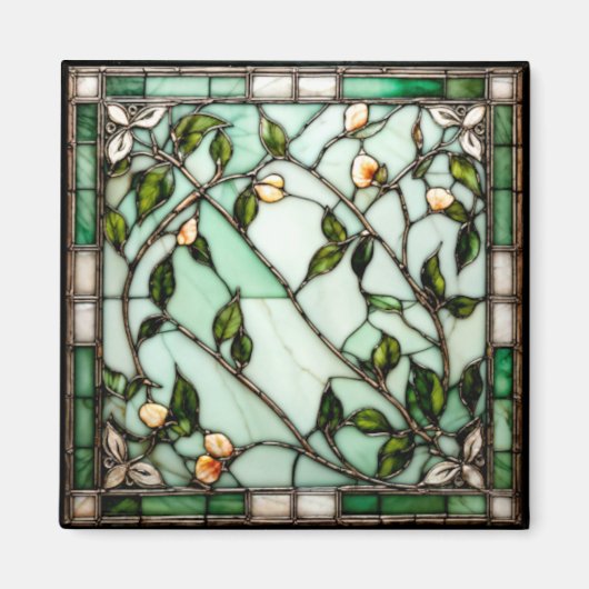 Bloem Wijnruit Glas-in-Lood Uiterlijk Magneet (Voorkant)
