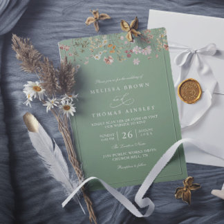 Bloem Wilde Bloem Rustieke Elegante QR Code Bruilo Kaart