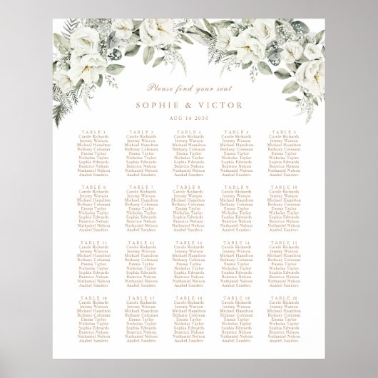 Bloem Wit 20 Tafel Trouw Zittijd Chart Poster (Voorkant)