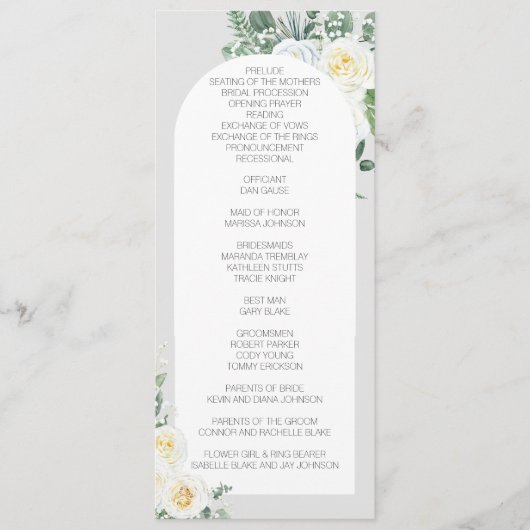 Bloem Wit Bloemstuk Lang Programma Programmakaart (Voorkant)