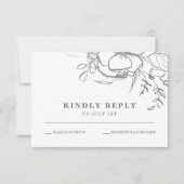 Bloem wit en grijs bloem bruiloft RSVP kaartje (Voorkant)